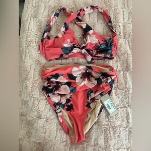 Albion Blue and Pink Floral Cut Out Bikini